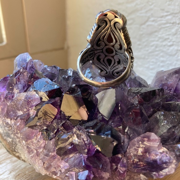 Artisan Gem Thulite & 0.50 ctw red garnet silver ring - Picture 3 of 4